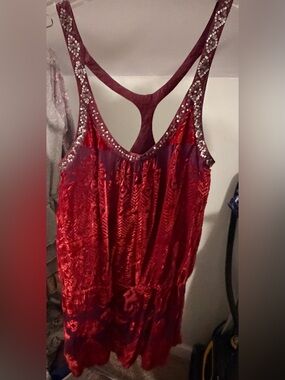 Free People Red Embellished Racerback Camisole